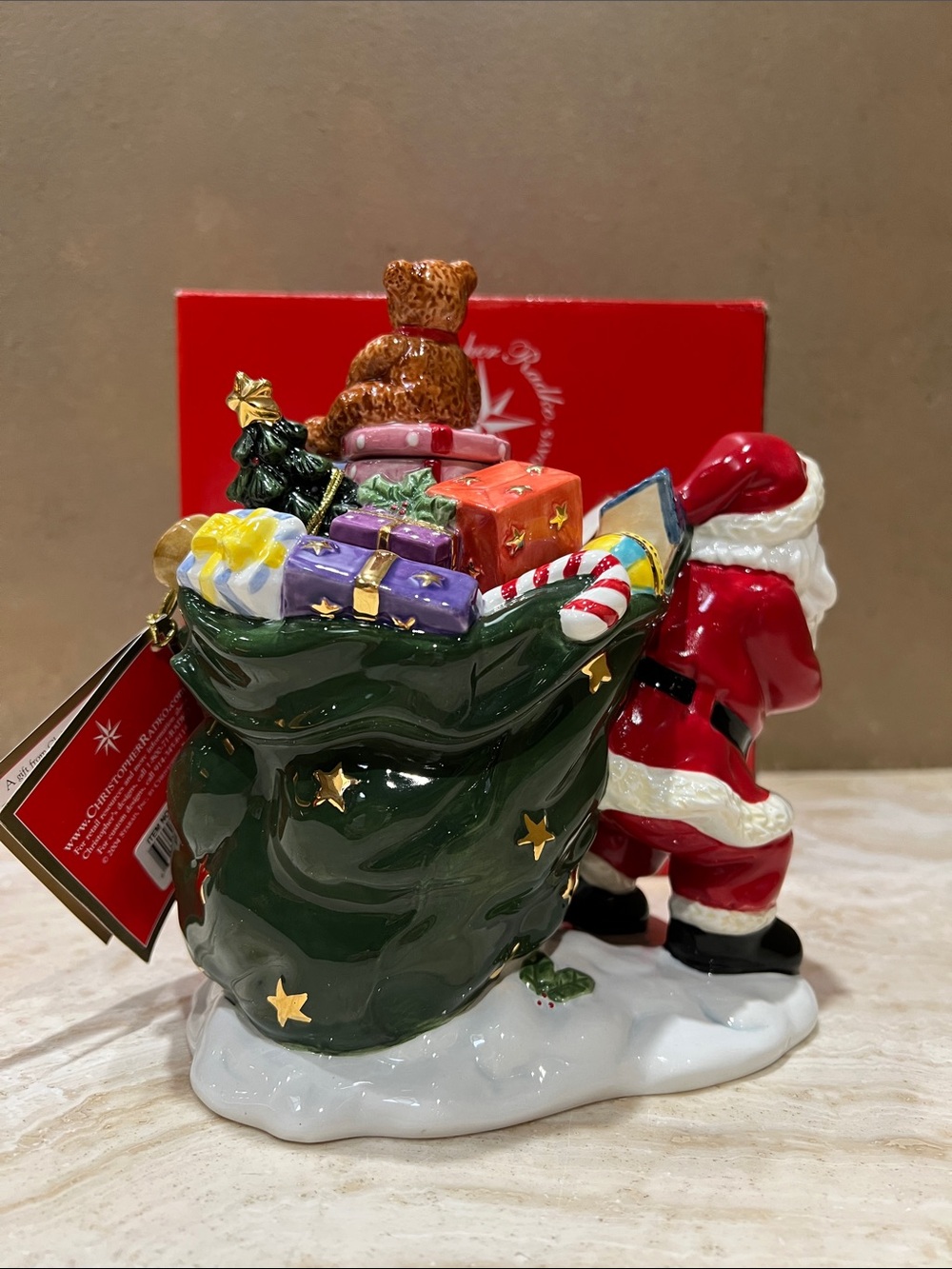 Christopher Radko Red, Green & Gold Santa with Gift Sack Candleholder - Picture 5 of 14